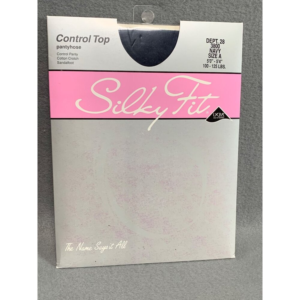 Silky Fit Control Top Pantyhose Size A Navy 100-125 Lbs Nylon/Spandex